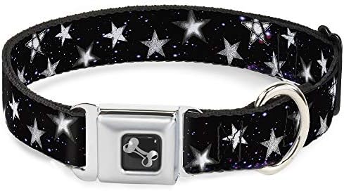 Konkl-down ovratnik za pse sigurnosni pojas Sjajne zvijezde u svemiru crno ljubičasto bijelo 18 do 32 inča širine 1,5 inča