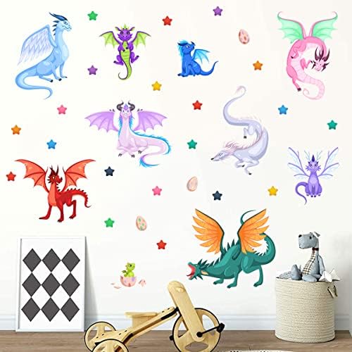 Mefoss Creative Fairy Dragon Zidne naljepnice Crtani veliki krila Zmajevi Jaja zvijezde Zidne naljepnice Lako za zaštitu naljepnica Art Papir za igraonicu Dječji dječji dekor za djecu
