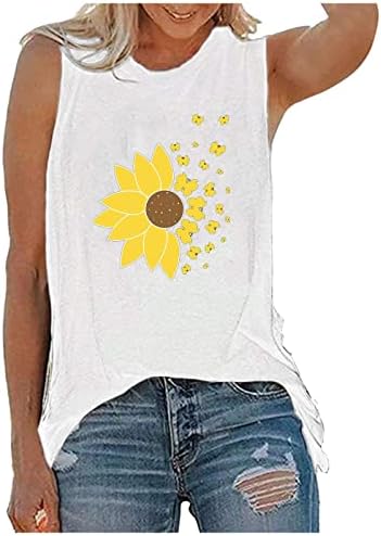 Suncokretorni tenkovi za žene Sunflower Graphic Tees Majice Ljetni cvjetni printira bez rukava bez rukava