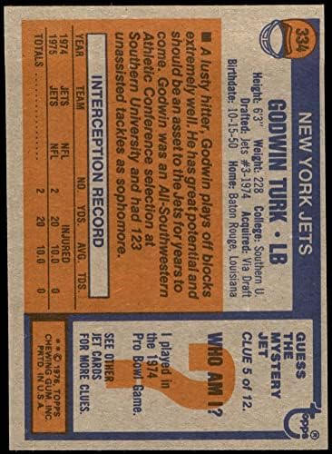 1976 TOPPS # 334 Godwin Turk New York Jets NM / MT + Jets California / Južna