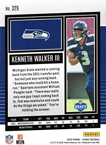 2022 Panini Score Fudbal # 329 Kenneth Walker III Rookie Card Seahawks