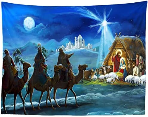 BELECO Fabric 7x5ft jaslica pozadina Božić noć Starlight Sveta porodica i Tri Kralja pustinja jasle rođenje Isusa pozadina vanjski