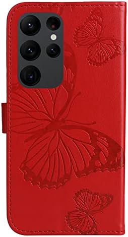 ISADENSER kompatibilan sa Samsung Galaxy S23 Ultra 5G kožnom futrolom za novčanik sa držačem kreditne kartice Flip folio book futrola za telefon otporna na udarce za žene muškarce za Galaxy S23 Ultra 5G-Red Butterfly KT
