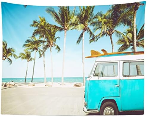 BELECO 9x6ft tkanina tropska pozadina za plažu Vintage plavi autobus daska za surfanje za odmor za putovanja kampiranje u pozadini
