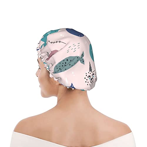 Plavi ružičasti kitovi s tuš kabinom dvostruki sloj kap za kosu za tuše elastične kapice za tuširanje za žene bez ponovne vodootporne kape