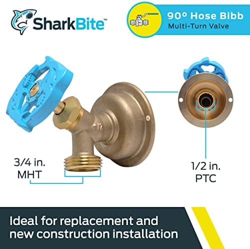 SharkBite 1/2 x 3/4 inčni MHT 90 stupnjeva Creva Bibb, push za povezivanje mesingane vodovodne opreme, PEX cijev, bakar, CPVC, PE-RT,