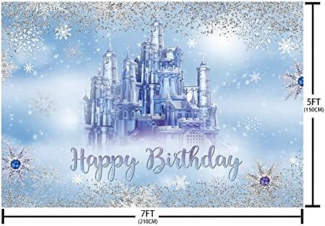 AIBIIN 7x5ft zimska pozadina za Sretan rođendan za bebu plava zima Onederland Castle Glitter Snowflake Wonderland fotografija pozadina