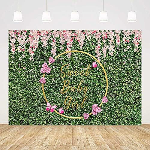 Ablin 7x5FT ružičasta zabava Backdrop zeleni listovi cvjetni zidni zlatni prsten slatka djevojaka fotografija pozadine ukrasi za zabavu