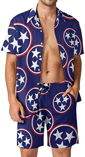 Američka tennessee zastava Muška 2 komadna plaža havajska gumba niz majicu kratkih rukava i šorc odijela