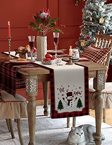 Pamuk i posteljina stolnjak Božićni snjegović Xmas Tree neka snijeg na vintage crvenom plastičnom trajnoj komori za stol za stol za