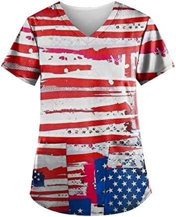 4. jula Thirt za ženske američke zastave Ljetni kratki rukav V majice s 2 džepa smiješna za odmor casual radna odjeća