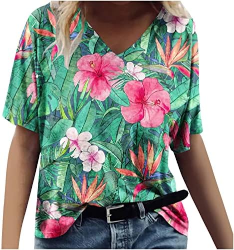 Cvjetna grafička majica dame kratki rukav pamuk Crewneck Deep V izrez Lounge Top majica za teen Girls TX