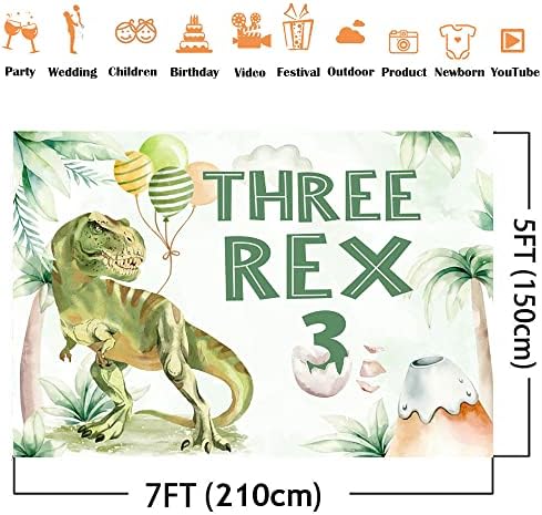 Tri Rex pozadina dječaka dinosaurusa Rođendanska zabava pozadina zelenila Safari džungla 3. rođendan novorođena djeca tematska zabava