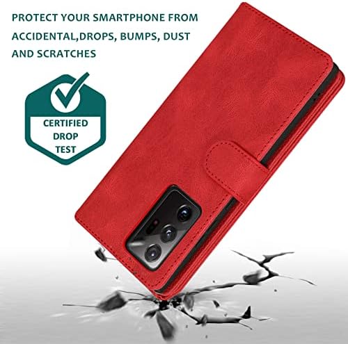 Kompatibilno sa Samsung Galaxy Note 20 Ultra 5G futrolom za novčanik kaljeno staklo Zaštita ekrana i patentni zatvarač kožna presvlaka držač kartice stalak za Note20 Plus Note 20Ultra Note20 + u 20+ Žene Muškarci Crvena