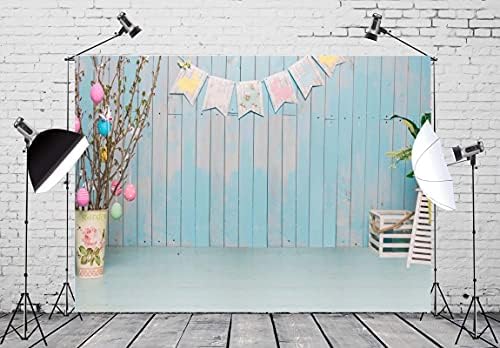BELECO 5x3ft tkanina Happy Easter backdrops plava drvena zid unutrašnjost Uskrs Pozadine za fotografiju deca beba novorođenče Photoshoot