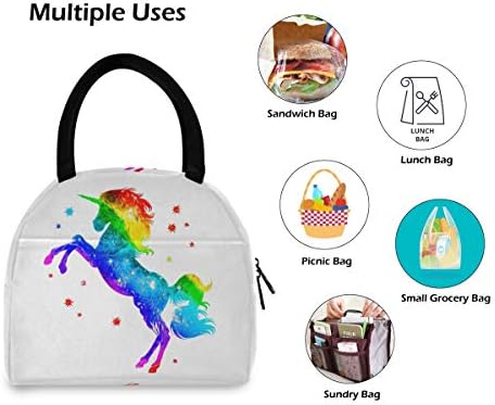YYZZH Fantasy šarena Dugina jednorog životinja na bijeloj izoliranoj torbi za ručak sa patentnim zatvaračem Cooler Meal Prep torba