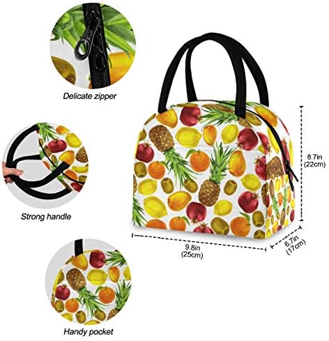 Izolirana ženska torba za ručak-Akvarelno voće velike nepropusne torbe za ručak s naramenicama za posao svježe