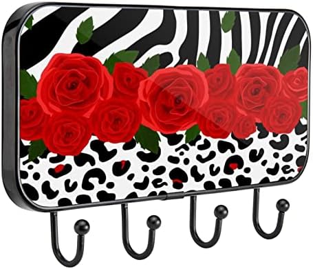 Guerotkr kuke za viseće, ljepljive zidne kuke, samoljepljive kuke, zebra Print Red Rose Leopard Ispis uzorka
