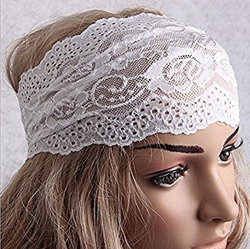 1pc Bijela elastična Moda Hairband Headwear Neslip Hair Band Sport Yoga Lace Wide Headband Turban Bohemian Headscarf Wrap Hair Accessories
