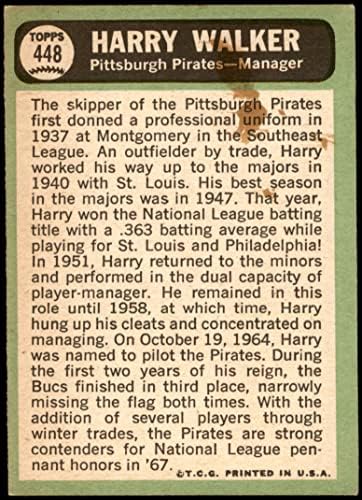1967. topps 448 Harry Walker Pittsburgh Pirates Fair Pirati