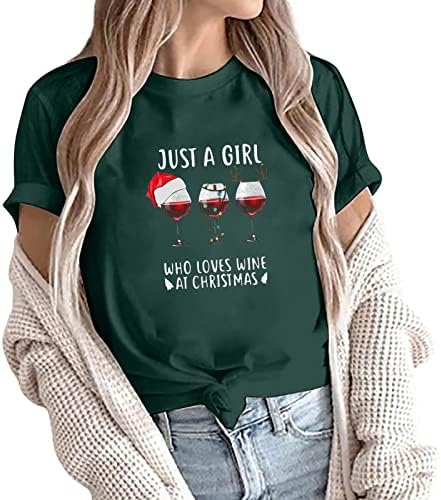Narhbrg samo djevojka koja voli vino i božićne vrhove za ženske bluze s kratkim ljubimcem za vino kratki rukav smiješan slovo