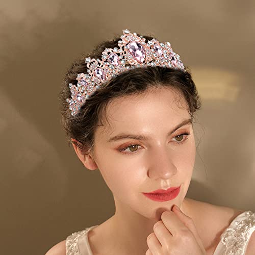 Didder Baroque Vintage Tiara, Pink Crystal Crown Tiaras for Women Royal Crowns for Women Tiaras For Girls Hair Accessories For Women