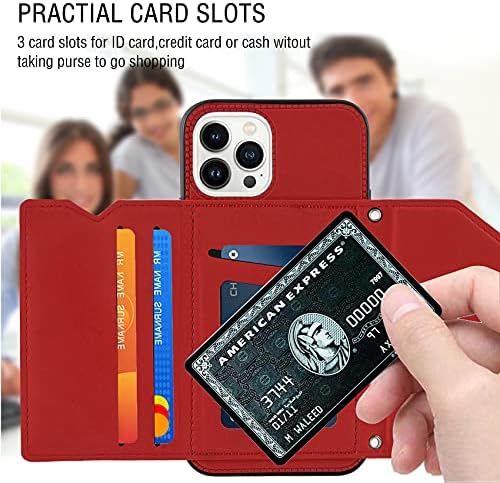 Futrola Laybomo kompatibilna sa futrolom za iPhone 13 Pro novčanik sa držačem za Slot kartice, kožna Zaštitna navlaka za kožu tanka kopča za noge Flip Case za iPhone 13 Pro 6.1 inch Edition, Crvena