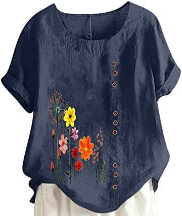 Ženski salon ties kratki rukav bluza sa majicom na brodu vrat posteljina ruža daisy cvjetni grafički prevelici 9J