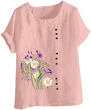 Kratki rukav laneni pamučni čamac vrat Daisy Mak cvjetna grafika Plus Veličina Casual bluza majica za djevojčice bluza OI