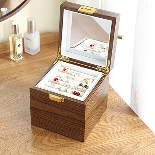 Xjjzs kutija za organizatore nakita drvena kvadratna poklon torbica za čuvanje nakita za naušnice prstenasta ogrlica kofer kutija