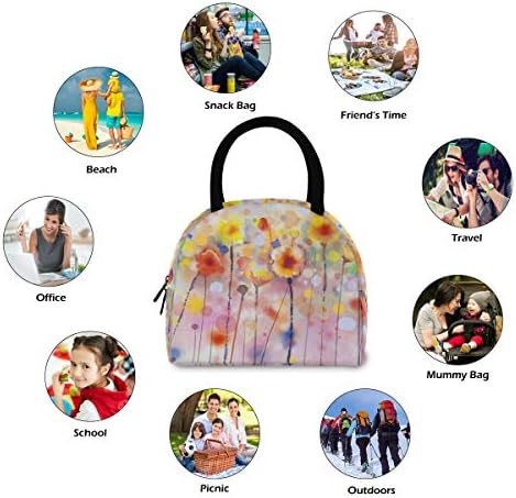 YYZZH šareni cvjetni Print akvarelna slika izolovana Zipper torba za ručak Cooler Meal Prep torba kutija za ručak torba za odrasle