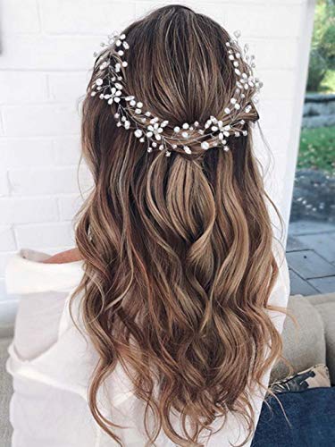GORAIS Pearl Bridal Hair Vine Silver Crystal vjenčanje traka za glavu Bride hair Pieces Flower hair Accessories za žene i djevojčice