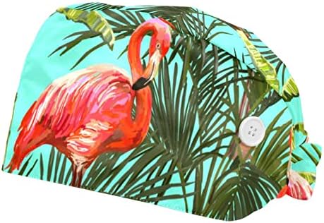 2pcs Ženske podesive radne kape sa tipkama Duks Tropical Flamingo Jungle listovi listova kape