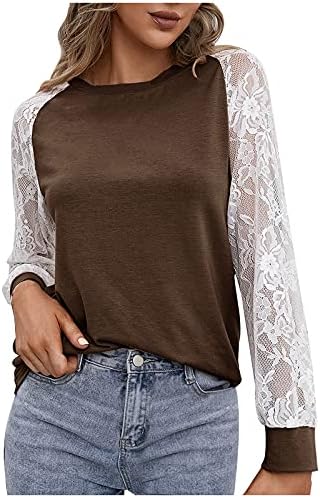 LCZIWO ženski vrhovi dugih rukava pogledajte kroz mrežu cvjetnu čipku Splice bluza majica casual labave bluze