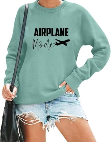 Niupihala Women Airplane mod Duks smiješni slovo Ispis Putovanja Ležerne prilike Ležerne prilike dugih rukava Spring Pad pulover Vrh