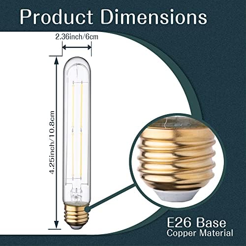 AXOTEXE E26 Edison sijalica 60 Watt Zatamnjive T10 LED Sijalice, cevaste Vintage sijalice, 4000k neutralna dnevna svjetlost Bijela,