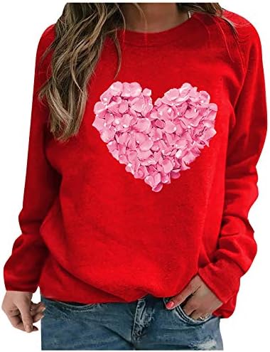 JoankdMi dukserica za žene Crewneck Valentinovo tiskani pulover pulover pulone bluza za rekreaciju dugih rukava vrhovi dugih rukava