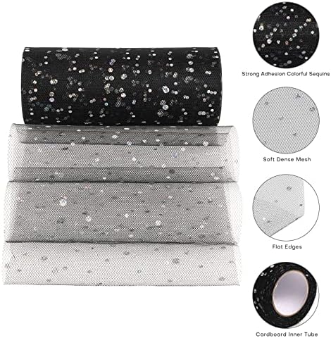 Osunnus Black Glitter Tulle Fabric Roll 6 by 25 Yards Sequin Netting Fabric For DIY Gift Wrapping Wedding Christmas Baby Shower Tutu