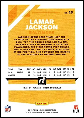 2019 Donruss 25 Lamar Jackson NM-MT Baltimore Ravens službeno licencirana NFL fudbalska trgovačka kartica