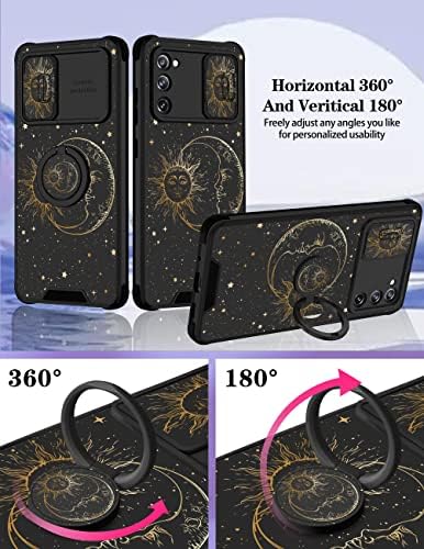 Giorux (2in1 za Samsung Galaxy S20 FE 5G Case Sun and Moon za žene Djevojke Slatke zvijezde Space telefon poklopac s klizačem poklopca fotoaparata + Držač prstena modni zlatni printivni dizajn futrola za S20FE 6.5 ''