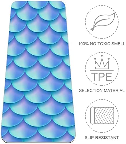 SDLKFRELI 6mm Extra Thick Yoga Mat, Mermaid Tale Scale svijetlo plava Print Eco-Friendly TPE vježbe Mats Pilates Mat sa za jogu, trening,