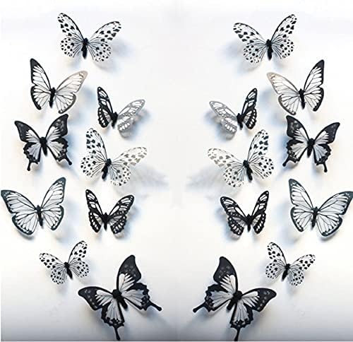 Leptir zidne naljepnice naljepnica, 36 kom 3d crno-bijele naljepnice leptir naljepnice sa ljepilom,Qyeaber kristalni leptiri, umjetnički