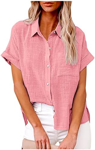 Ženska Ležerna košulja sa prednjim džepom klasični obični kratki rukavi sa dugmetom down Shirts Summer V izrez labavi vrhovi bluza s-5xl