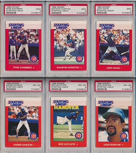 1988 Kenner SLU Početna linija Chicago Cubs Six Card ocenjeni set PSA 9 i PSA 8 - bejzbol pločaste rookie kartice