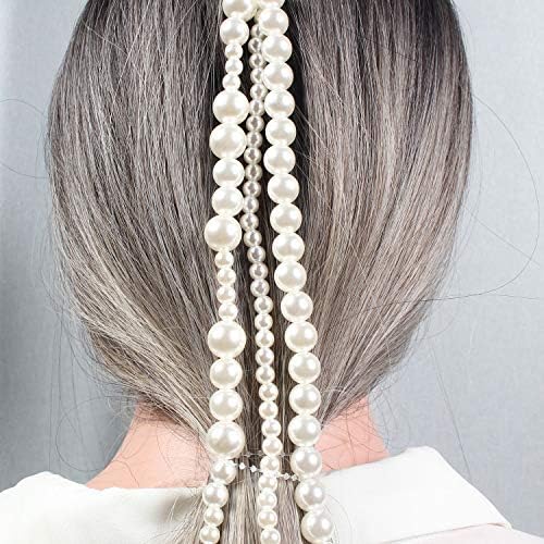 Wekicici lančani lančani lanca za kosu biserni lanac za kosu s kopčom za zabavu Gatsby Modni vjenčani dodaci za kosu za žene i djevojke, bijele