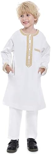 Arapski Thobe Muslim Thobe Dugi rukav Kaftan Crew ovratnik sa pantalonama 2kom za dječačku tradicionalnu bliskoistočnu odjeću