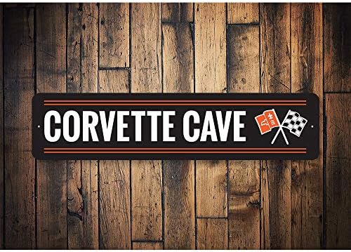 Corvette Cave Chevy Metal znak, Novelty Auto-znakovni, garažni dekor - 9 x 36 inča