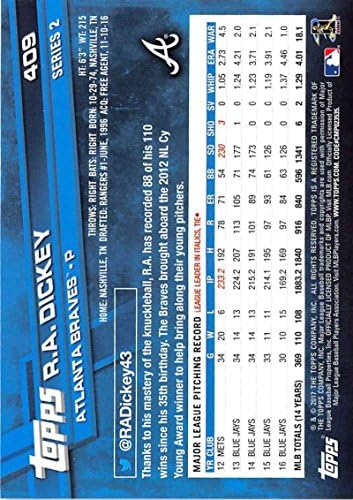 2017 TOPPS serija 2 409 R.A. Dickey Atlanta Braves Baseball Card