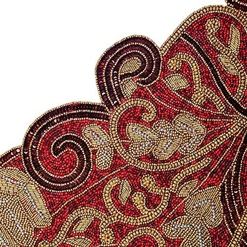 Parijat Handicraft lišće lišće ručne perlice trkač za trkač burgundija-zlata 13 x 36 inča Ruke koje su napravili vješti zanatlije