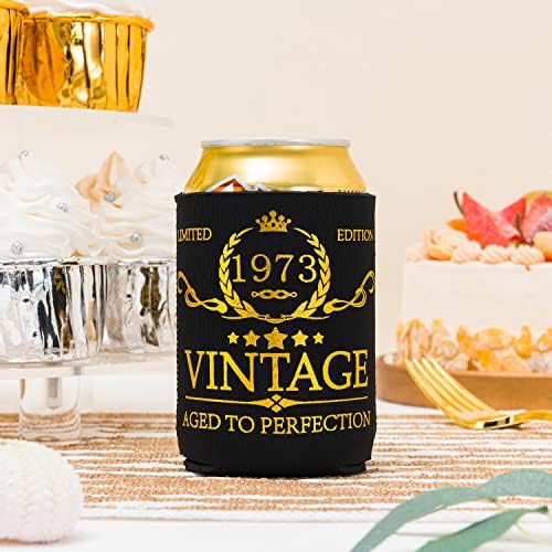 Crisky Vintage 1973 može hladnije 50. rođendani braj za pivo nakloniti 50. rođendanski dekarions crno-zlato, mogu izolirani pokriva neoprenske hladnjake za soda, pivo, pića, 12 kom